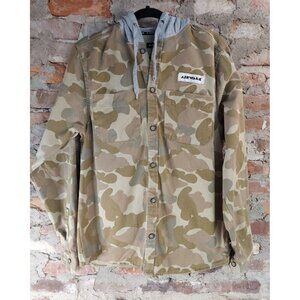 Airwalk Jean Jacket Hoodie Mens Sz S Button Up Long Sleeve Desert Camo Denim ab